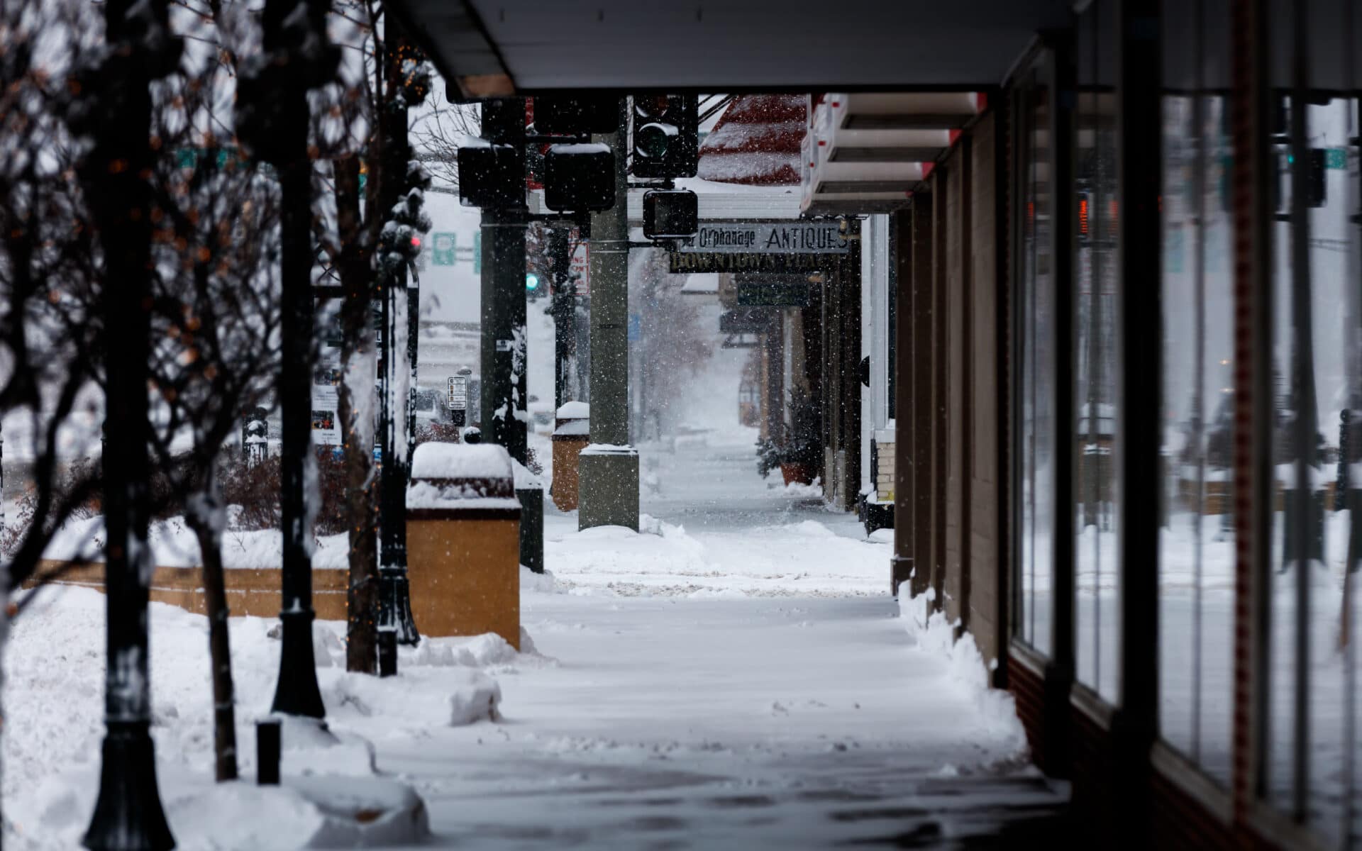 Downtown Marshall with Snowy sidewalks