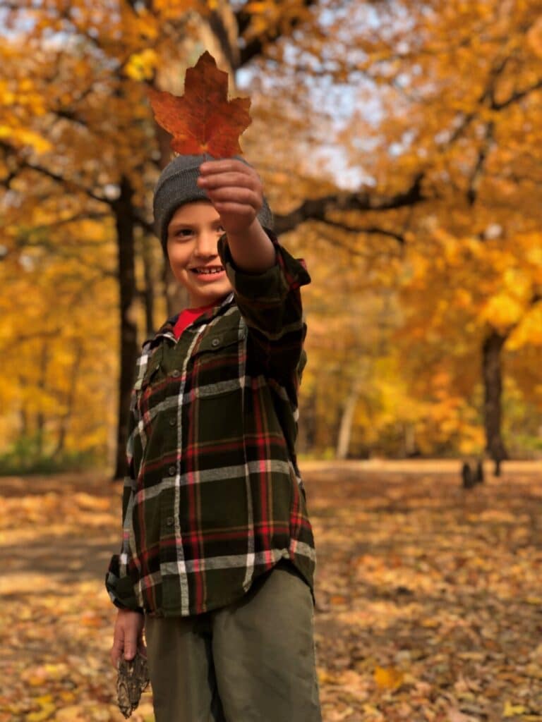 Camden State Park - Kid holding Fall Leaf